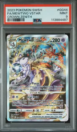 PSA 9 Mewtwo VStar GG44/GG70 Crown Zenith Alternate Art Pokemon Card FA 2023 - Image 1