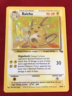 Raichu Holo Foil 1999 Nintendo Pokemon WOTC Fossil Set Card #14/62 RARE MINT TCG - Image 1