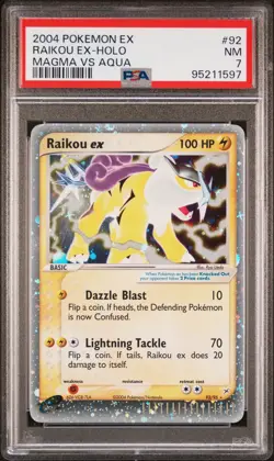 2004 POKEMON EX TEAM MAGMA VS TEAM AQUA #92 RAIKOU EX-HOLO PSA 7 - Image 1