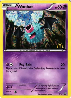 Pokemon TCG Woobat 2012 McDonald's Promo 7/12 Holo Rare NM - Image 1