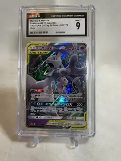 Pokemon Mewtwo & Mew GX 052/173 Tag Team Holo Double Rare Japanese CGC 9 Mint - Image 1