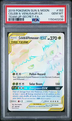 2019 Pokemon Sun & Moon Team Up Celebi & Venusaur GX Secret-Fa PSA 10 #182 - Image 1