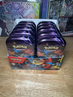 Lot of 10 Sealed Mini Tins Pokemon TCG Mega Evolution Mega Heroes w/ Display Box - Image 1