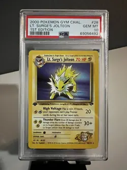 2000 Pokemon Gym Challenge - #28/132 Lt. Surge's Jolteon [1st Edition] - PSA 10 - Image 1