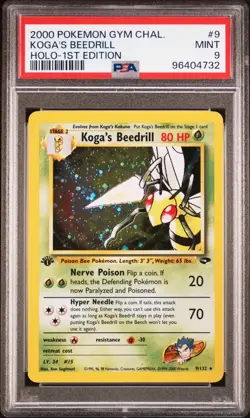PSA 9 MINT 2000 Pokemon Gym Challenge Koga's Beedrill Holo 1st Edition #9 - Image 1