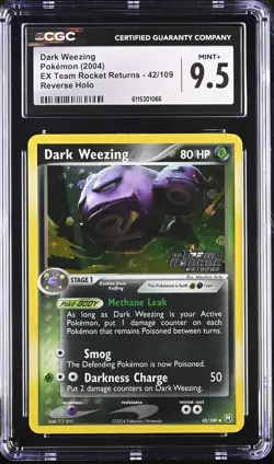 CGC 9.5 Dark Weezing EX Team Rocket Returns 42/109 Reverse Holo Stamped Pokemon - Image 1