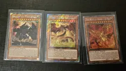 Egyptian God Cards Set Obelisk Slifer Winged Ra YuGiOh RA03 Platinum Secret LP+ - Image 1