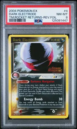 2004 POKEMON EX TEAM ROCKET RETURNS #4 DARK ELECTRODE-REVERSE FOIL PSA 8 - Image 1