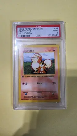 1st Ed Shadowless Growlithe PSA 9 Mint 1999 Pokemon Base Set - Image 1