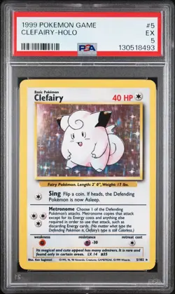 1999 POKEMON BASE SET UNLIMITED #5 CLEFAIRY-HOLO PSA 5 - Image 1