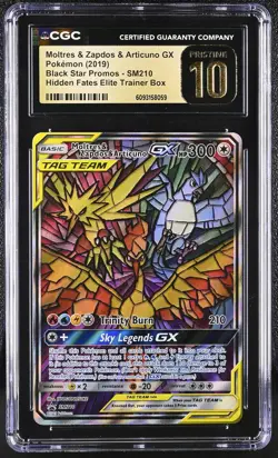 CGC 10 Pristine Moltres & Zapdos & Articuno Gx Sm210 Hidden Fates ETB Pokemon - Image 1