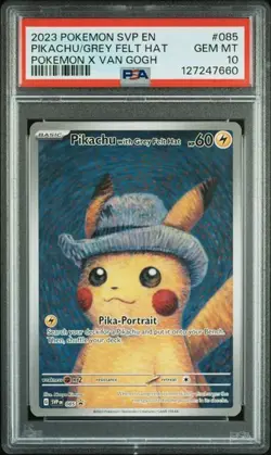 2023 Pokemon X Van Gogh Pikachu With Grey Felt Hat Black Star Promo #085 PSA 10 - Image 1