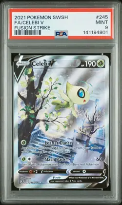 2021 POKEMON SWORD & SHIELD FUSION STRIKE #245 FULL ART/CELEBI V PSA 9 - Image 1