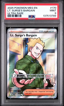 Pokemon Mega Evolution Lt. Surge's Bargain 170/132 Ultra Rare Holo PSA 9 Mint - Image 1