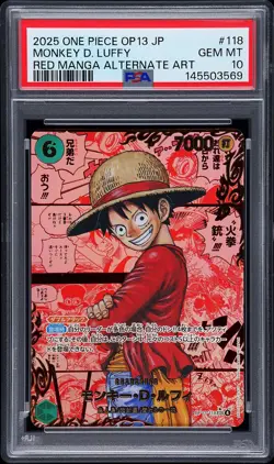 2025 ONE PIECE JAPANESE RED MANGA ALTERNATE ART OP13-118 MONKEY D. LUFFY PSA 10 - Image 1