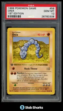 1999 POKEMON BASE SET 1ST EDITION #56/102 ONIX PSA 10 - Image 1