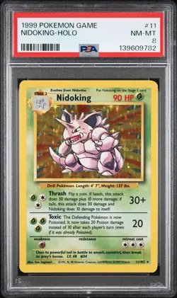 1999 POKEMON BASE SET UNLIMITED #11 NIDOKING-HOLO PSA 8 - Image 1