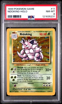 1999 POKEMON BASE SET UNLIMITED #11 NIDOKING-HOLO PSA 8 - Image 1