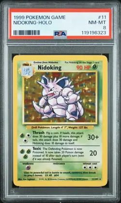 1999 POKEMON BASE SET UNLIMITED #11 NIDOKING-HOLO PSA 8 - Image 1