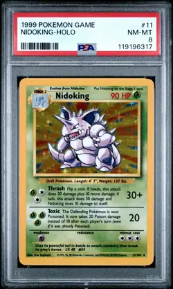 1999 POKEMON BASE SET UNLIMITED #11 NIDOKING-HOLO PSA 8 - Image 1