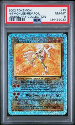 2002 POKEMON LEGENDARY COLLECTION #13 HITMONLEE-REVERSE FOIL PSA 8 - Image 1