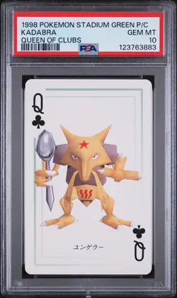 1998 POKEMON STADIUM GREEN VERSION PLAYING CARDS QUEEN OF CLUBS KADABRA PSA 10 - Image 1