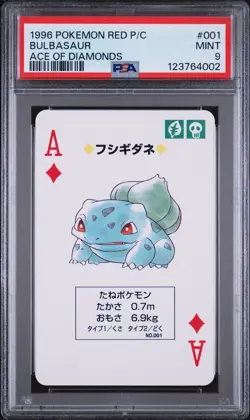 1996 POKEMON RED VERSION PLAYING CARDS ACE OF DIAMONDS #001 BULBASAUR PSA 9 - Image 1