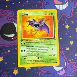 Zubat 1st Edition 57/62 Fossil Common Vintage Pokemon TCG Card LP - Image 1