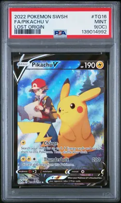 2022 POKEMON SWORD & SHIELD LOST ORIGIN #TG16 FULL ART/PIKACHU V PSA 9 OC - Image 1