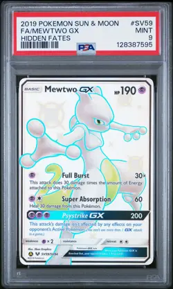 2019 POKEMON SUN & MOON HIDDEN FATES #SV59 FULL ART/MEWTWO GX PSA 9 - Image 1
