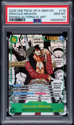 2026 ONE PIECE OP14-EB04-MANGA ALTERNATE ART #119 DRACULE MIHAWK PSA 10 - Image 1