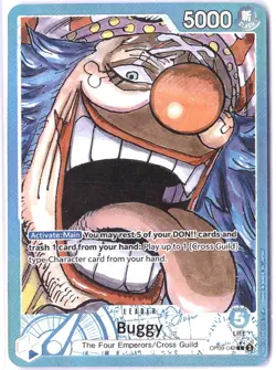ULTRA RARE ALT ART LOW POP CUSTOM ONE PIECE!!! Buggy HOLOFOIL Leader - Image 1