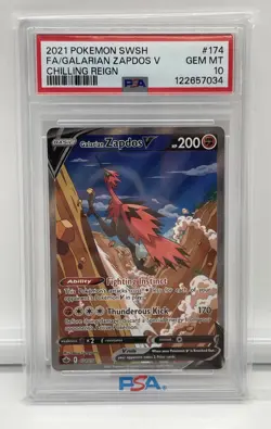 PSA 10 GEM MINT Galarian Zapdos V 174/198 Alt Art Chilling Reign 2021 Pokemon - Image 1