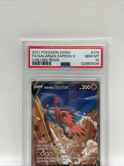 PSA 10 GEM MINT Galarian Zapdos V 174/198 Alt Art Chilling Reign 2021 Pokemon - Image 2