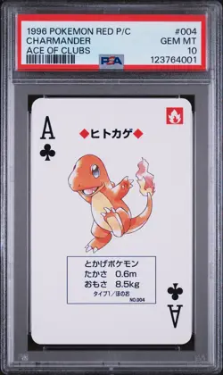 1996 POKEMON RED VERSION PLAYING CARDS ACE OF CLUBS #004 CHARMANDER PSA 10 - Image 1