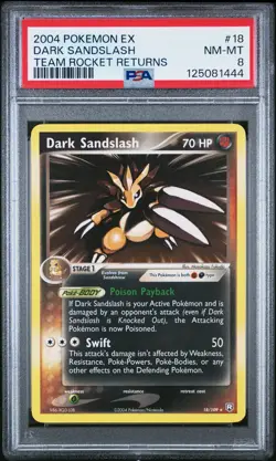 2004 POKEMON EX TEAM ROCKET RETURNS #18 DARK SANDSLASH PSA 8 - Image 1