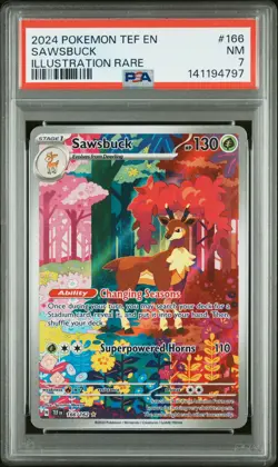 2024 POKEMON TEF EN-TEMPORAL FORCES ILLUSTRATION RARE #166 SAWSBUCK PSA 7 - Image 1