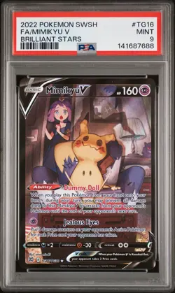 2022 POKEMON SWORD & SHIELD BRILLIANT STARS #TG16 FULL ART/MIMIKYU V PSA 9 - Image 1