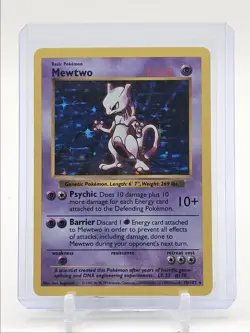 MEWTWO 1999 POKEMON SHADOWLESS BASE SET RARE HOLO 10/102 Q3626 - Image 1