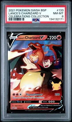 2021 POKEMON SWSH BLACK STAR PROMO CELEBRATIONS COLL LANCE'S CHARIZARD V PSA 8 - Image 1