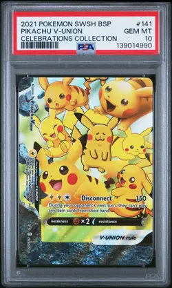 2021 POKEMON SWSH BLACK STAR PROMO CELEBRATIONS COLL #141 PIKACHU V-UNION PSA 10 - Image 1