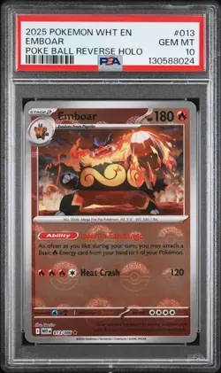 2025 Pokemon WHT EN Emboar PSA 10 GEM Poke Ball Reverse Holo #013 - Image 1