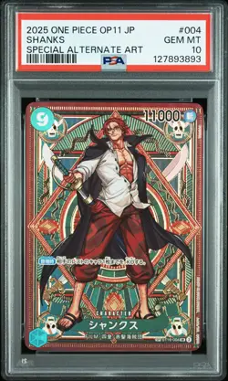 2025 ONE PIECE JAPANESE OP11-A FIST OF DIVINE SPEED #004 SHANKS PSA 10 - Image 1