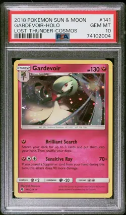 2018 Pokemon Sun & Moon Lost Thunder Cosmos #141 Gardevoir Holo PSA 10 GEM MINT - Image 1