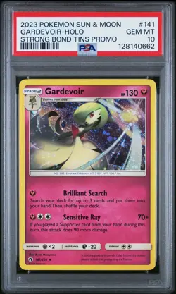 2018 Pokemon Sun Moon Lost Thunder Strong Bond Tin Cosmos #141 Gardevoir PSA 10 - Image 1
