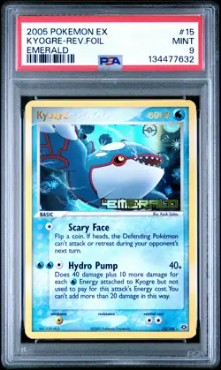 2005 POKEMON EX EMERALD #15 KYOGRE-REVERSE FOIL PSA 9 - Image 1