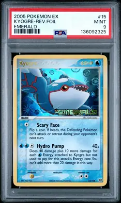 2005 POKEMON EX EMERALD #15 KYOGRE-REVERSE FOIL PSA 9 - Image 1