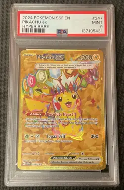 PIKACHU EX Hyper Rare Holo 247/191 PSA 9 MINT 2024 Pokemon Surging Sparks - Image 1