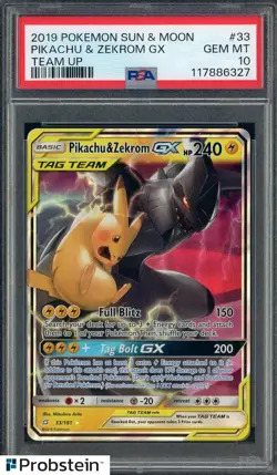 2019 Pokemon Sun & Moon team Up #33 Pikachu & Zekrom GX PSA 10 GEM MINT - Image 1