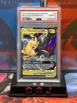 Pokemon 2019 Sun & Moon Team Up #33 Pikachu & Zekrom GX PSA 10 - Image 1